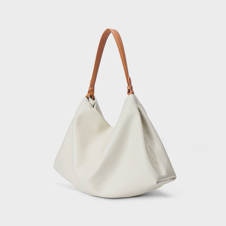 Sculptural Slouch Hobo Shoulder Bag with Contrast Top Handle