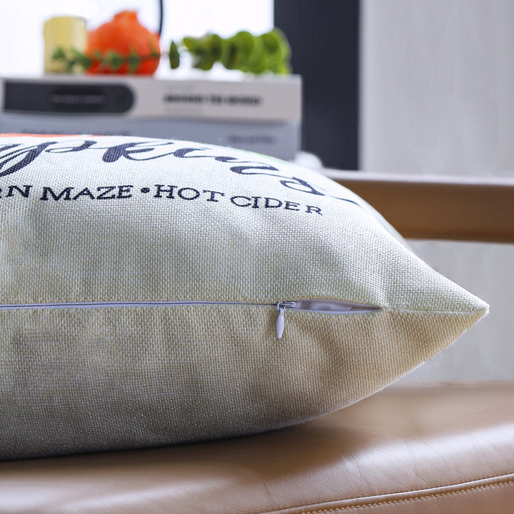 Square cushion cover with autumn farmhouse pumpkin print and sturdy linen blend Stornfield
