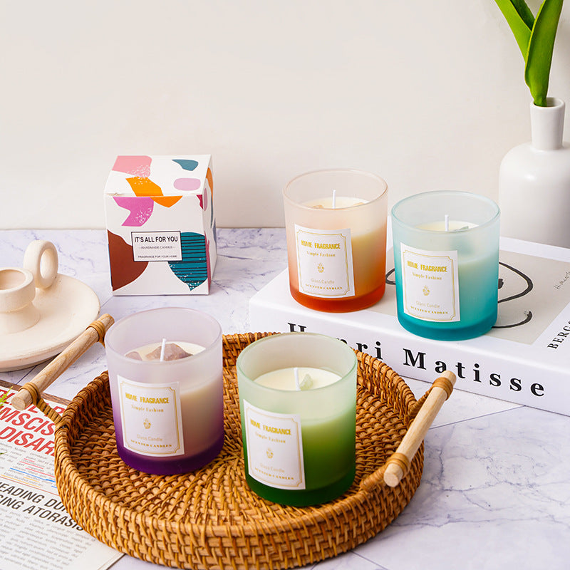 Aromatic Gemstone-Top Frosted Glass Jar Candle
