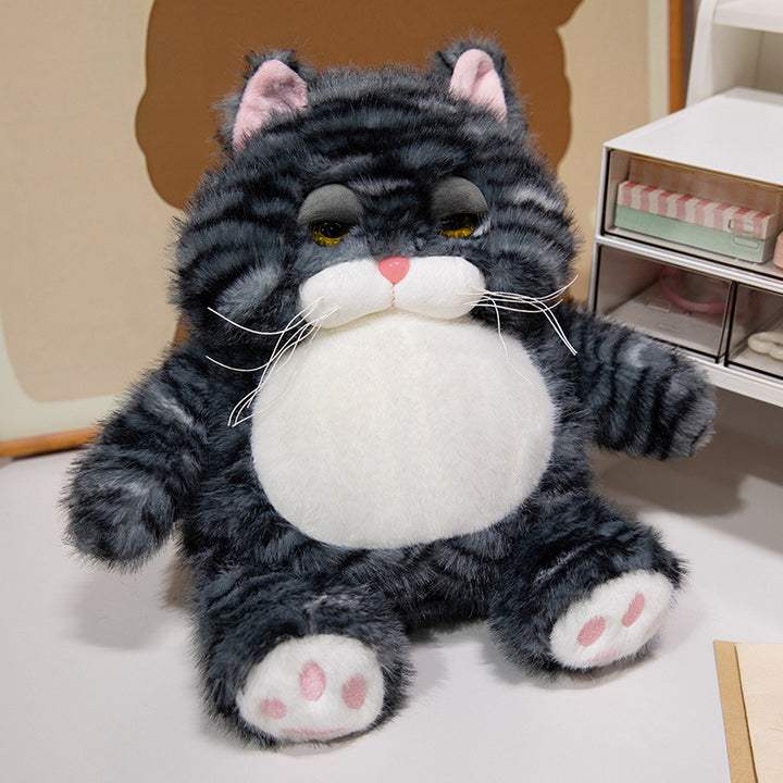 Chubby Plush Tabby Cat Sitting Cuddler with Embroidered Face, Whiskers & Bean-Fill Base Stornfield