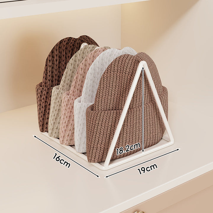 Triangular Gold Metal Multi-Slot Beanie and Knit Hat Organizer Rack