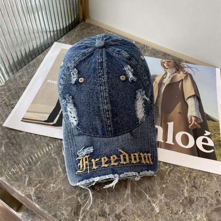 Women's Distressed Freedom Embroidered Baseball Cap Stornfield