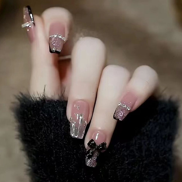 Artificial Nail Set with Glitter and Bow Motif Stornfield