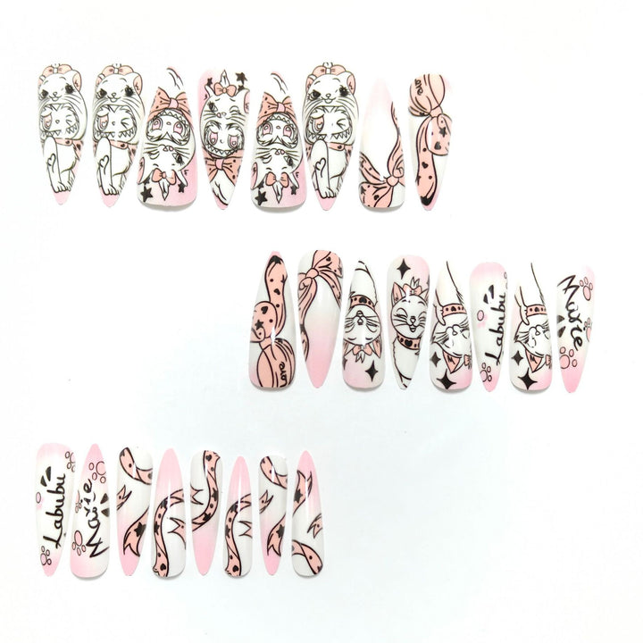 Playful artificial nails with cat designs Stornfield