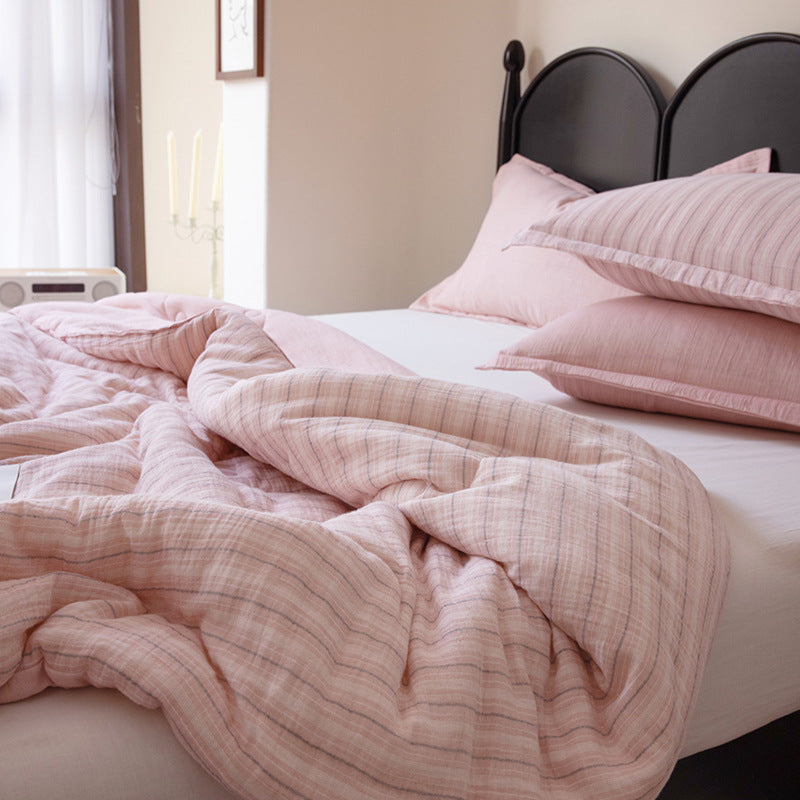 Striped Quilted Cotton-Blend Comforter and Pillowcase Set