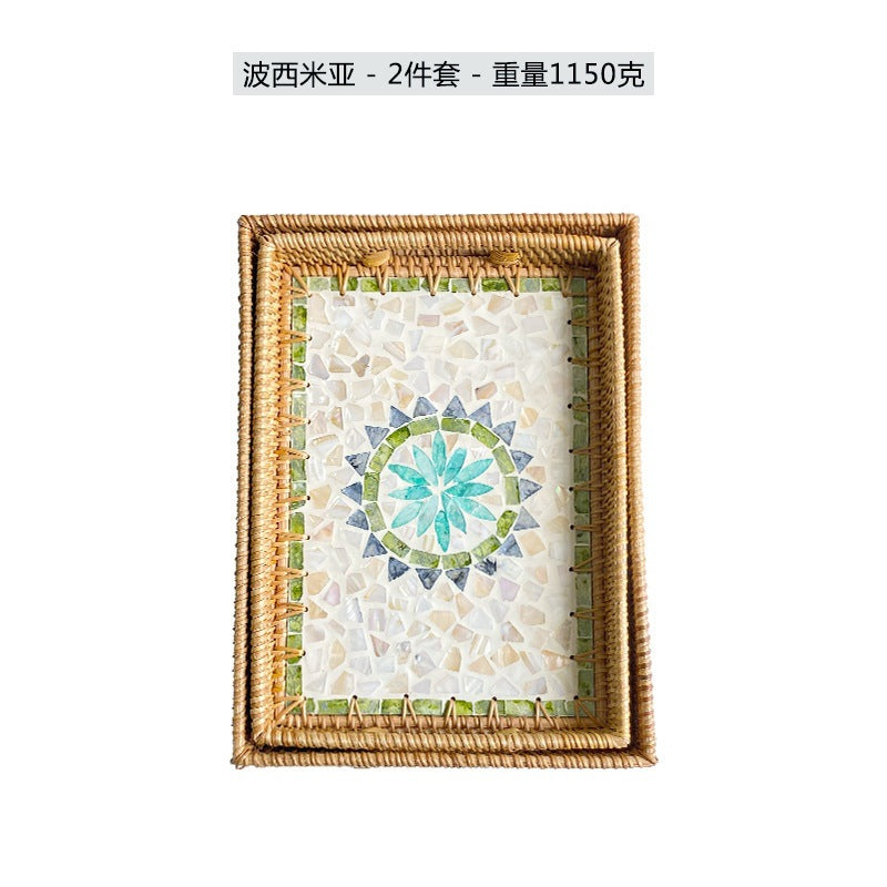 Women rectangular serving platter with handmade mosaic Stornfield