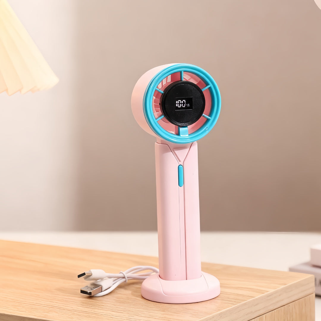 Ladies Portable Hand Fan with LCD Digital Display and USB Charging Function Stornfield