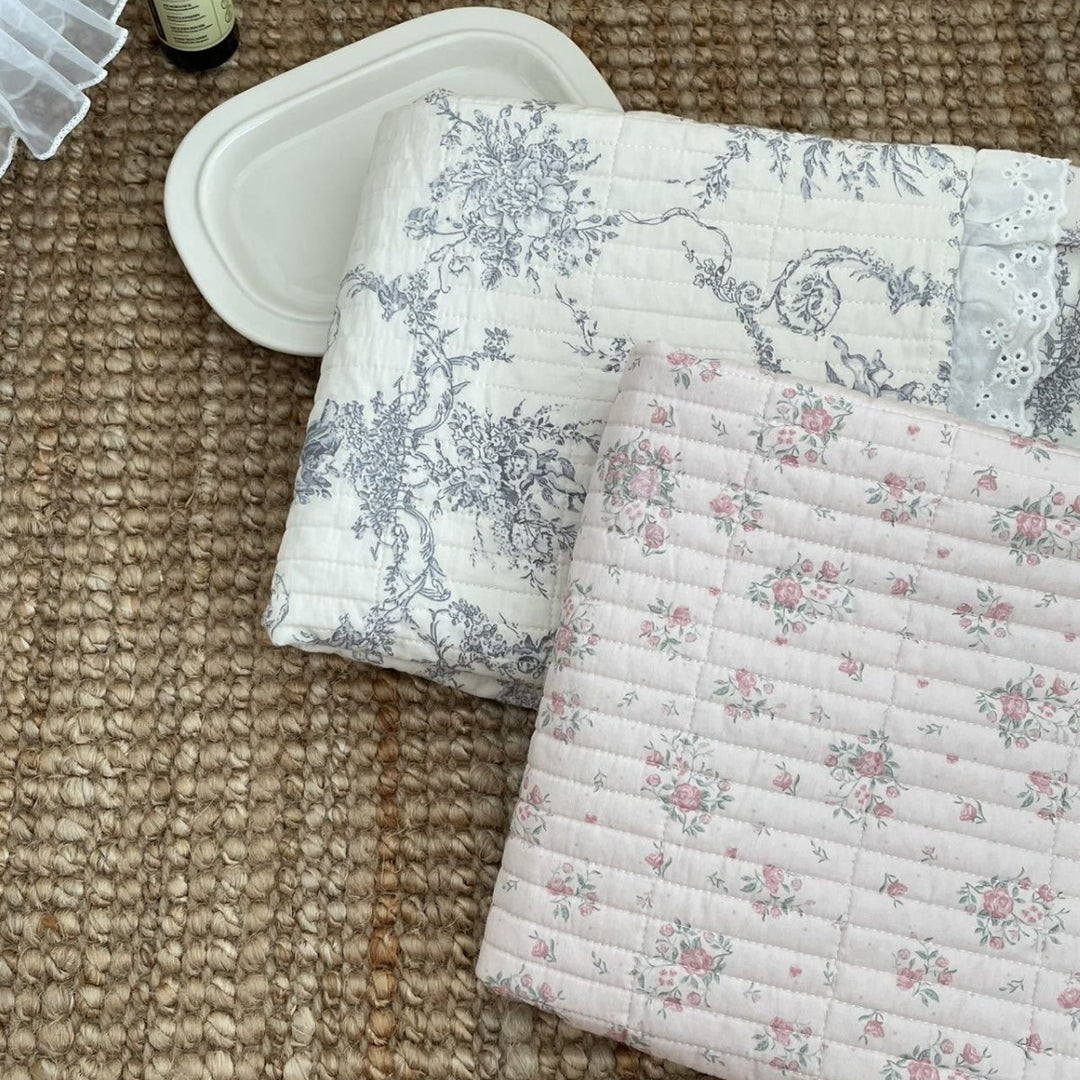 Quilted Ruffled Floral Cotton Coverlet Bedspread Set with Lace-Trim Pillow Shams