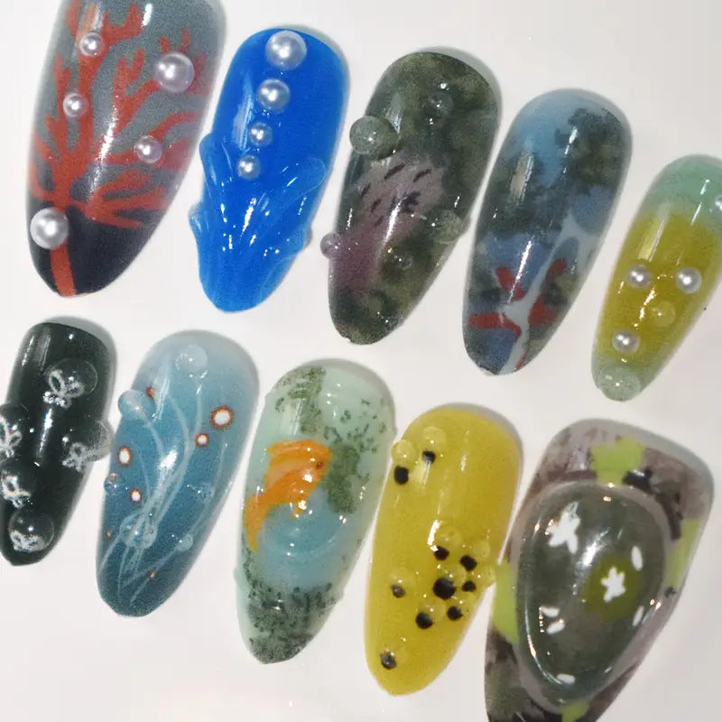 Artistic Marine-Inspired Press-On Nail Art Stornfield