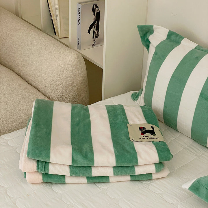 Oversized Striped Plush Wearable Blanket Poncho