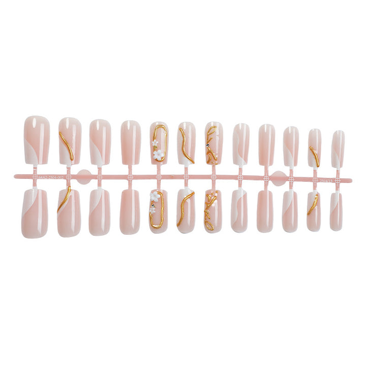 Artistic Press-On Nail Set with Gold Accents Stornfield