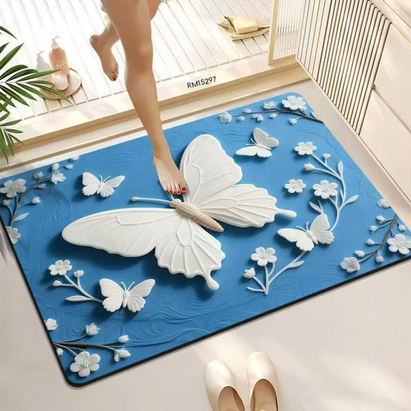 3D Butterfly Pattern Bath Mat