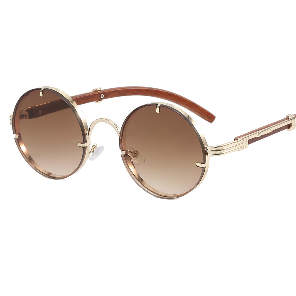 Ladies round sunglasses with luxurious wooden frame and golden accents Stornfield