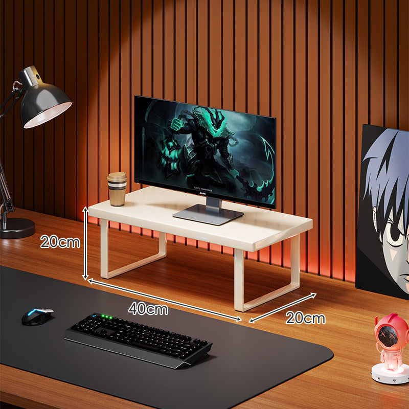 Solid Wood Monitor Riser with U-Frame Metal Legs and Hidden Under-Shelf Storage