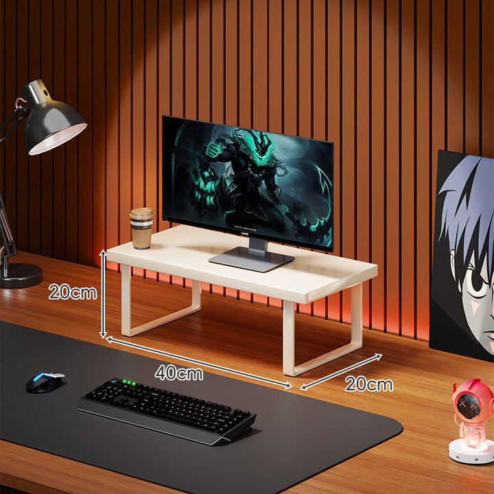 Solid Wood Monitor Riser with U-Frame Metal Legs and Hidden Under-Shelf Storage