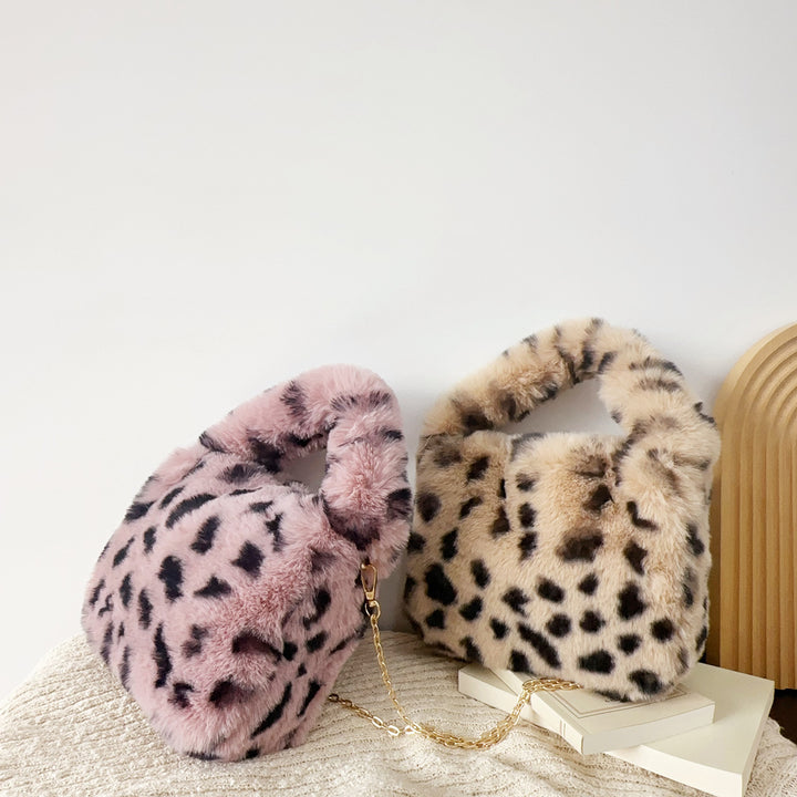 Leopard Print Faux Fur Handheld Bag