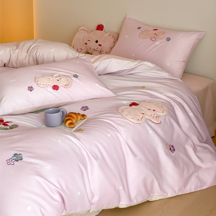 Plush Appliqué Cotton-Sateen Duvet Cover Set with Embroidered Elephant & Floral Details