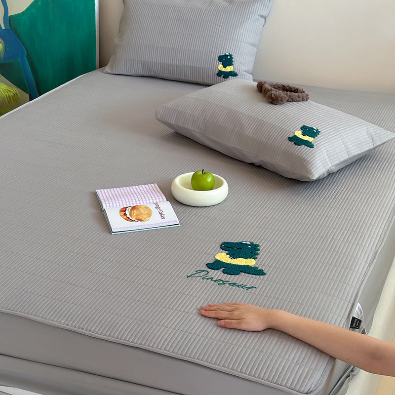 Quilted Fitted Mattress Topper with Embroidered Panda Motif