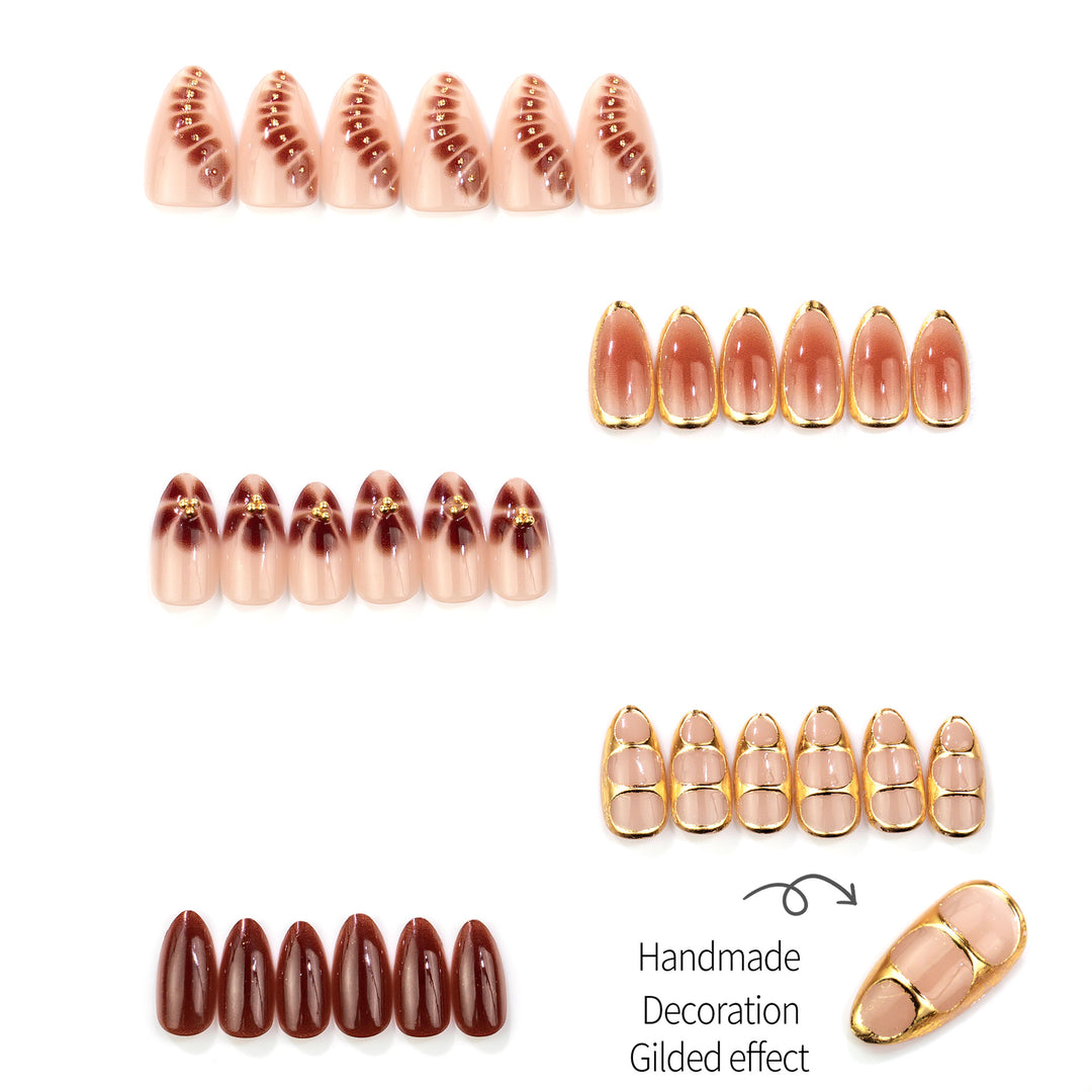 Decorative Press-On Nail Art Set with Gold Foil Accents