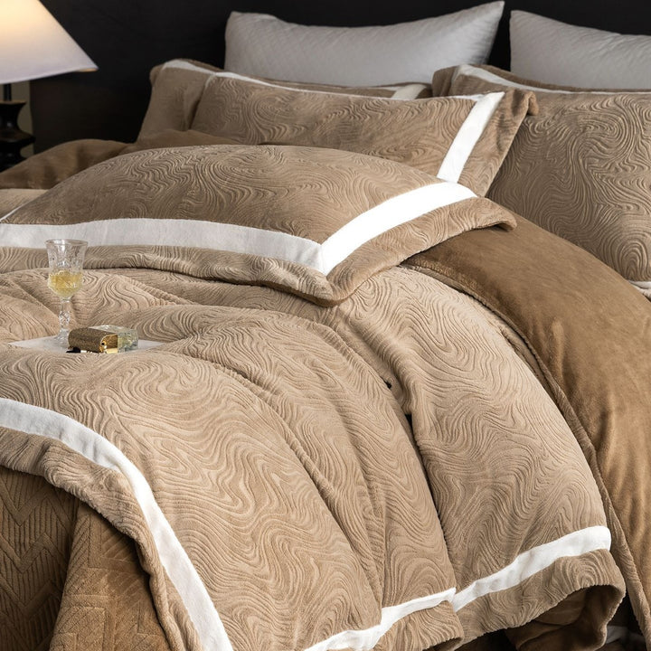 Embroidered Cotton Sateen Duvet Cover Set with Pintuck Panels and Pillow Shams