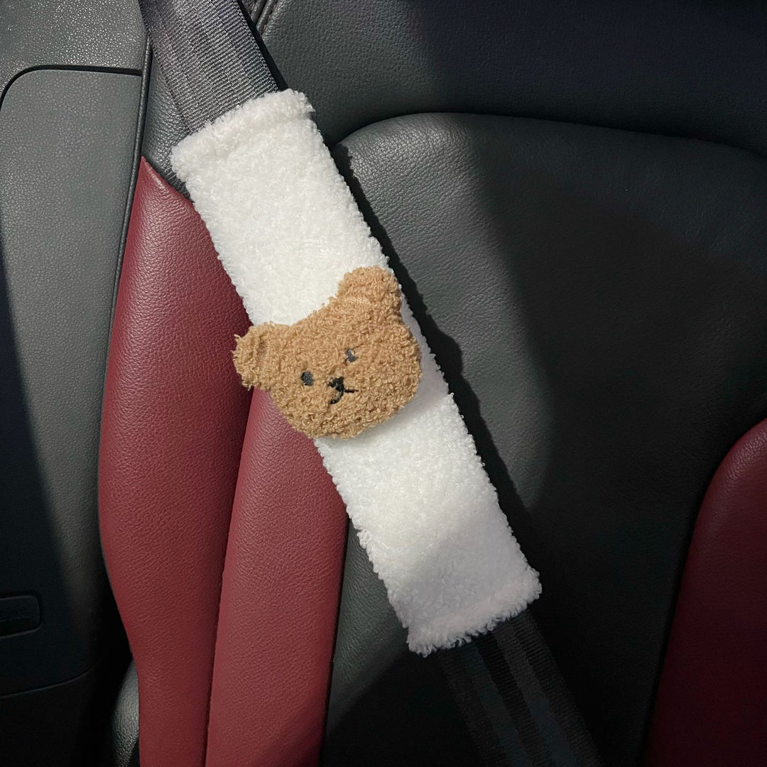 Sherpa-Lined Seatbelt Comfort Sleeve with Teddy Head Accent