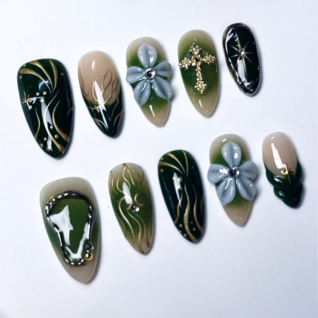 Artistic Floral-Inspired Press-On Nail Art Stornfield