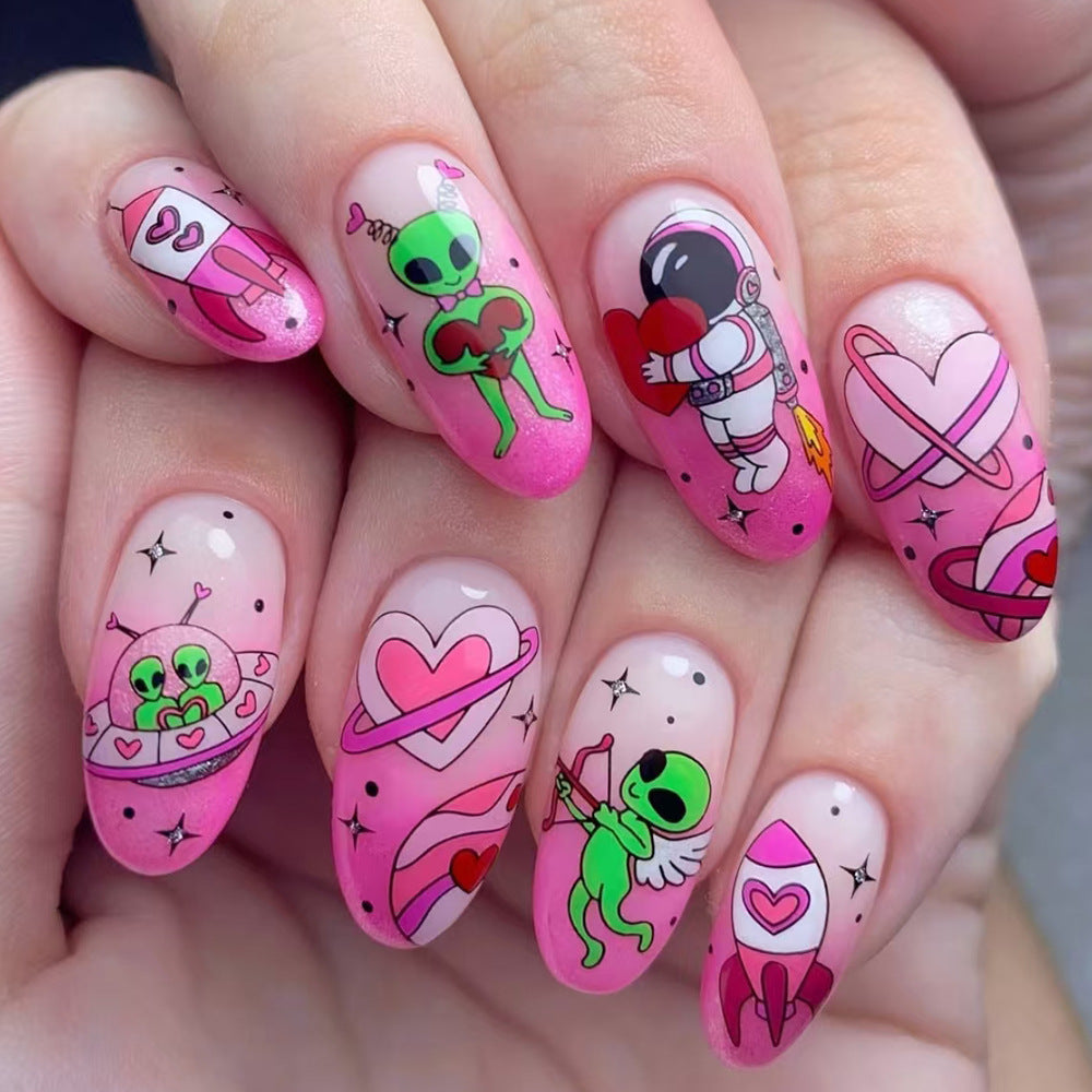 Whimsical Alien-Themed Press-On Nail Art Stornfield