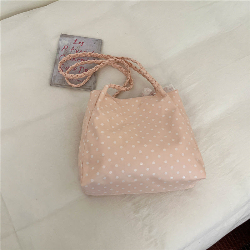 Playful Bow-Accent Polka Dot Tote Bag