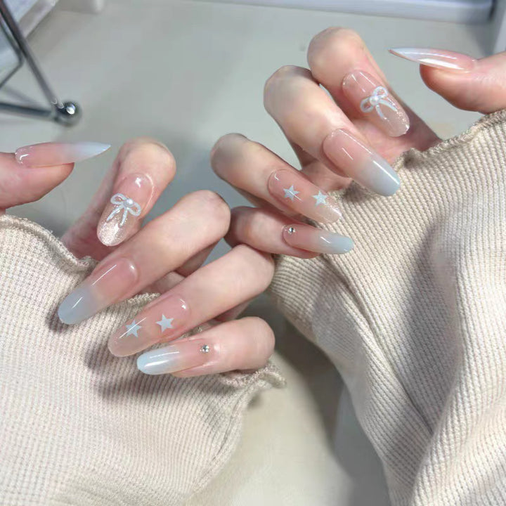 Decorative Press-On Nail Art Set with Bow and Gradient Details Stornfield
