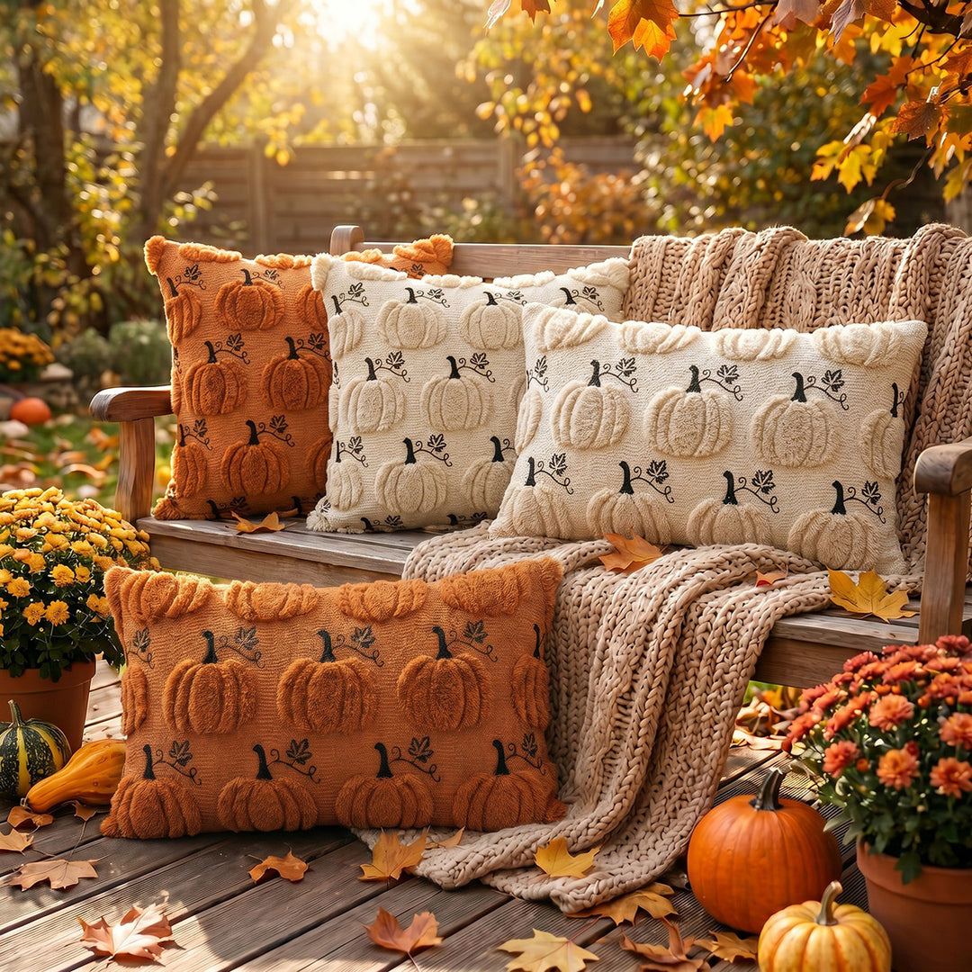 Decorative Tufted Pumpkin Accent Pillow Cover with Fringe