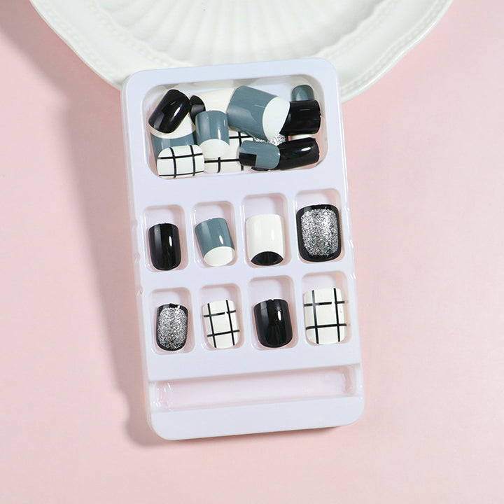 Artistic Press-On Nail Set with Modern Geometric Designs Stornfield