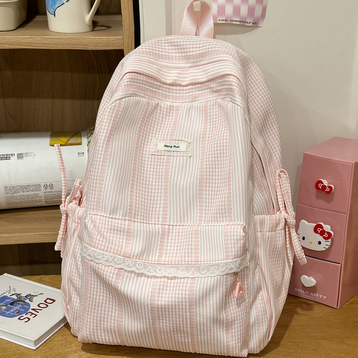 Striped Casual Backpack with Decorative Lace Stornfield