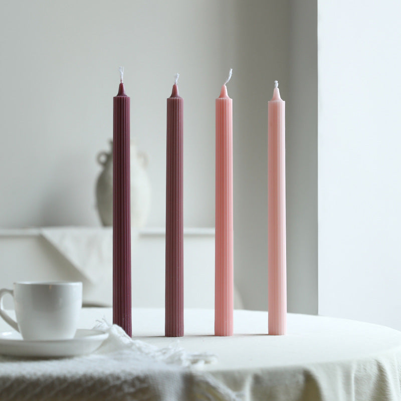 Tall Ribbed Dinner Taper Candle Set for Tabletop Decor