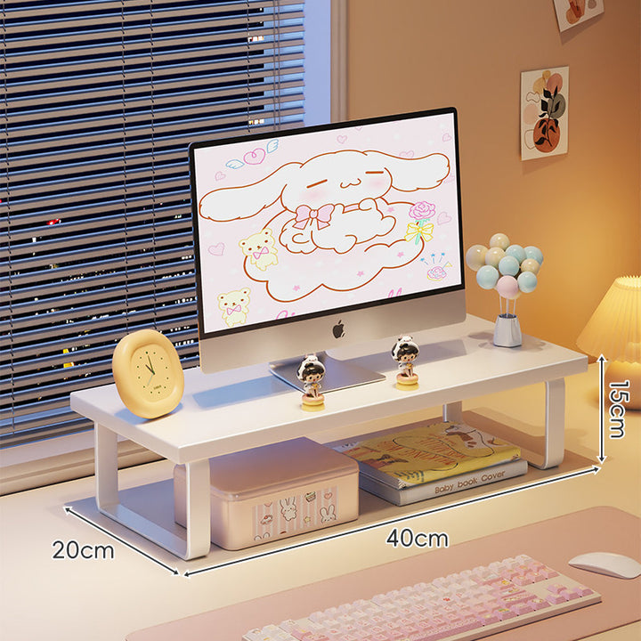Wood-Top Monitor Riser and Desktop Organizer Stand with Under-Shelf Storage