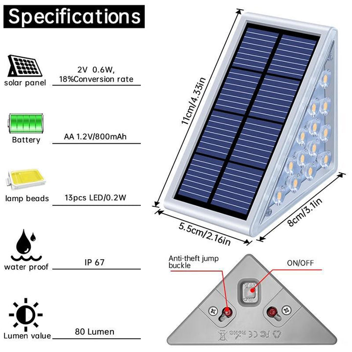 Angled Triangular Solar-Powered LED Stair Step Lights With Dusk-To-Dawn Sensor And Waterproof Mounting Stornfield