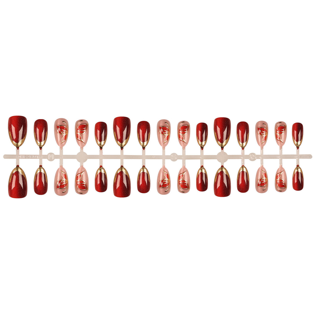 Artistic Press-On Nail Set with Floral Accents