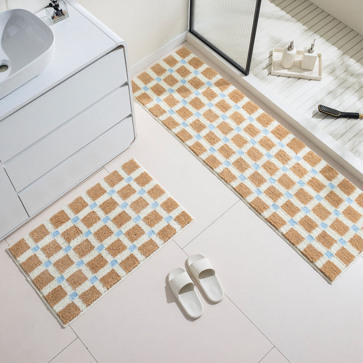Luxurious Soft Checkered Bath Rug Set