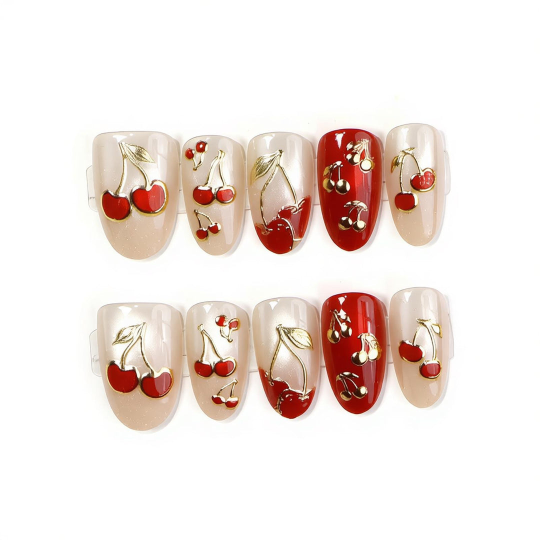 Artistic Cherry-Themed Press-On Nail Set Stornfield