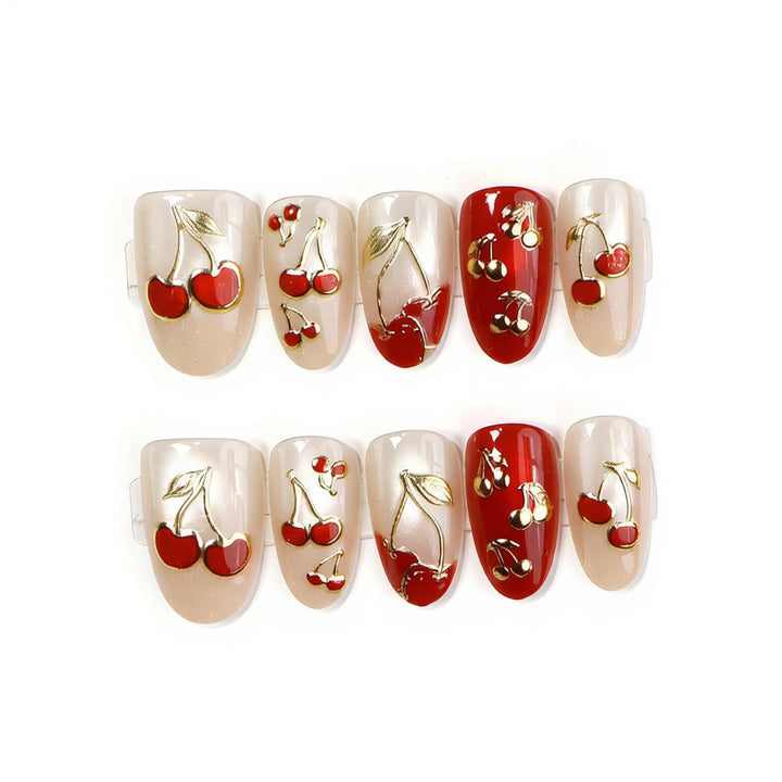 Artistic Cherry-Themed Press-On Nail Set Stornfield