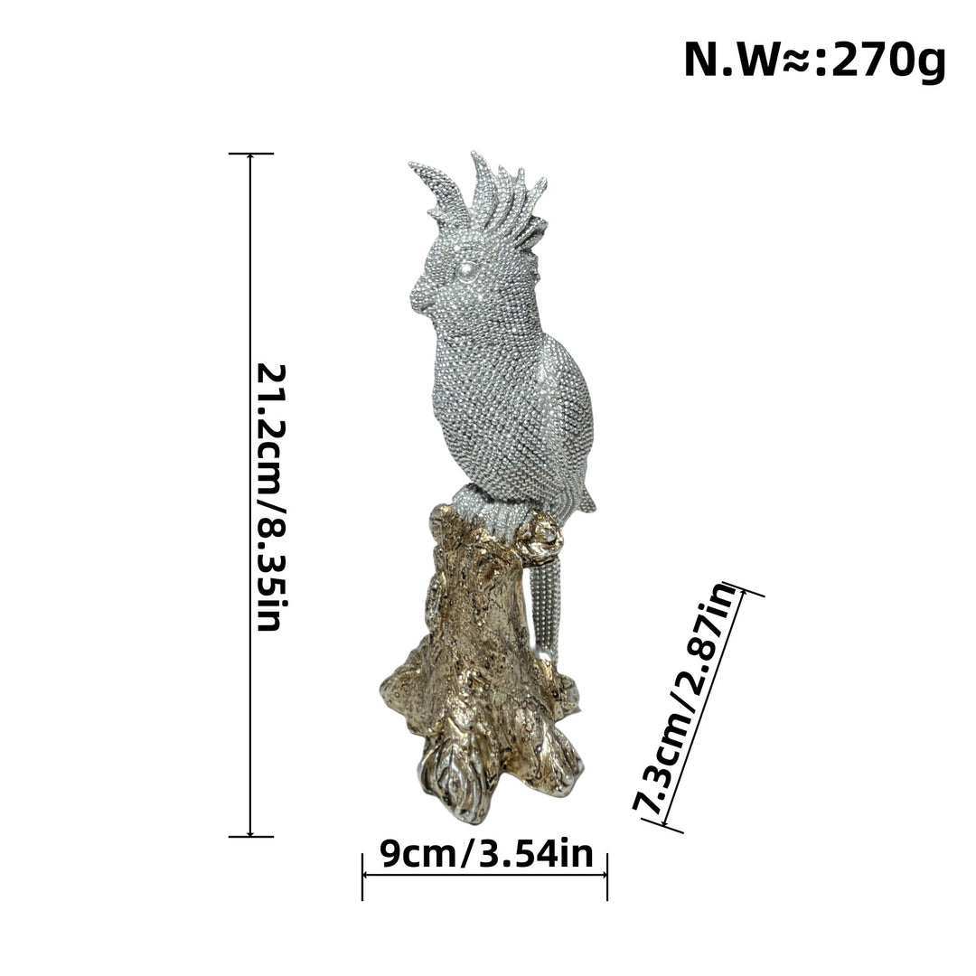 Shiny parrot figure on tree stump Stornfield