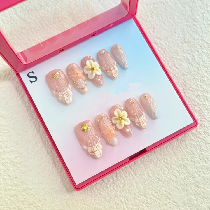 Artistic Shell-Inspired Press-On Nail Art Set