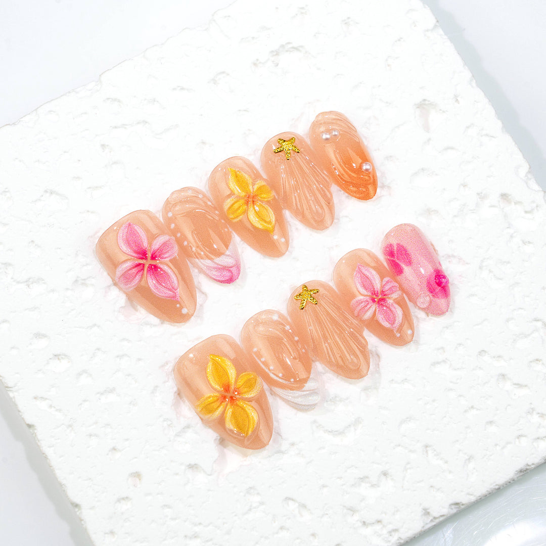 Floral-Themed Press-On Nail Art Set with 3D Accents Stornfield