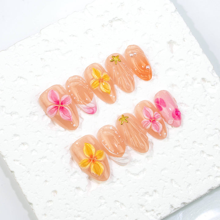 Floral-Themed Press-On Nail Art Set with 3D Accents Stornfield