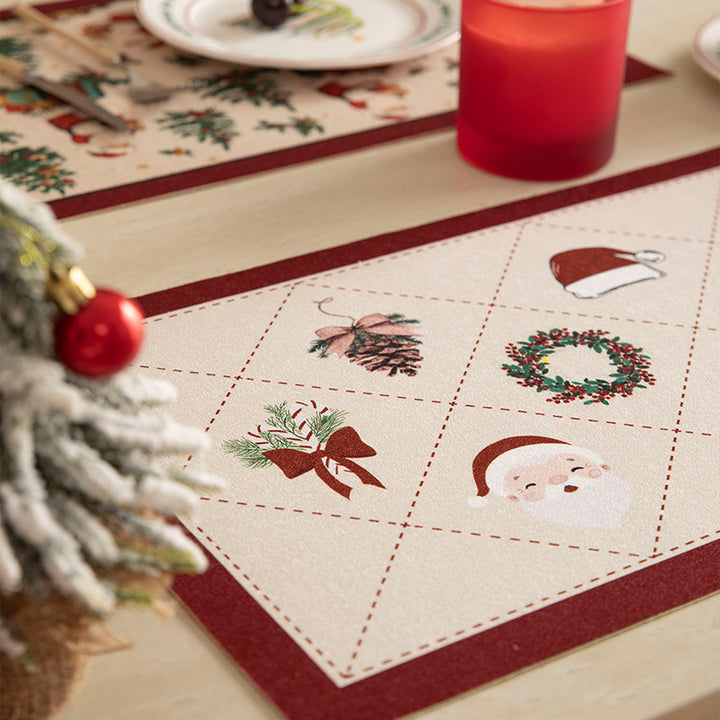 Rectangular table set made of cotton blend with hand-drawn carnival motif and wavy decorative border Stornfield