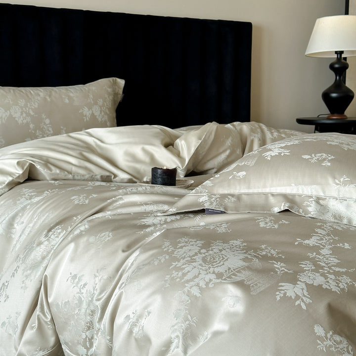 Luxurious satin jacquard bedding with floral relief pattern