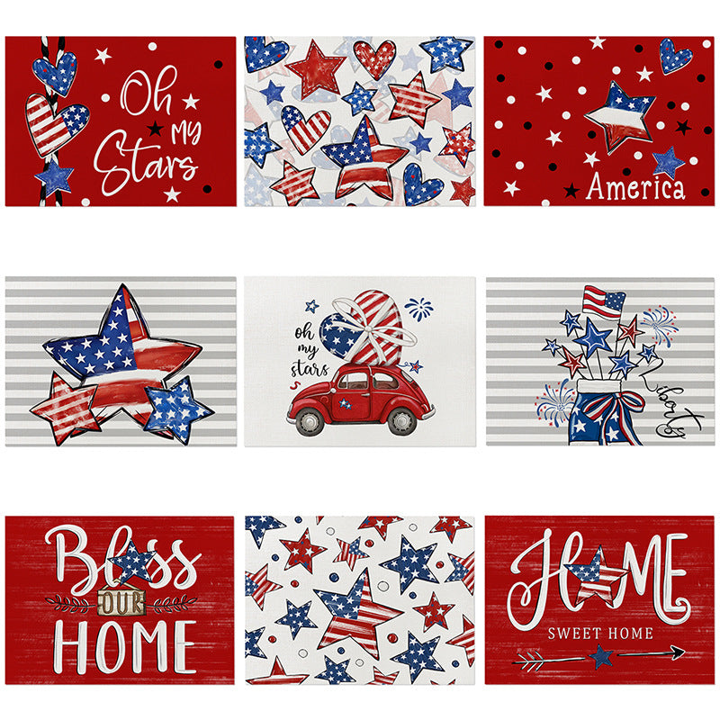 Patriotic Cotton-Linen Table Placemat with Americana Star Print