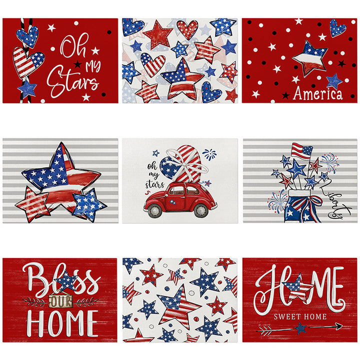 Patriotic Cotton-Linen Table Placemat with Americana Star Print