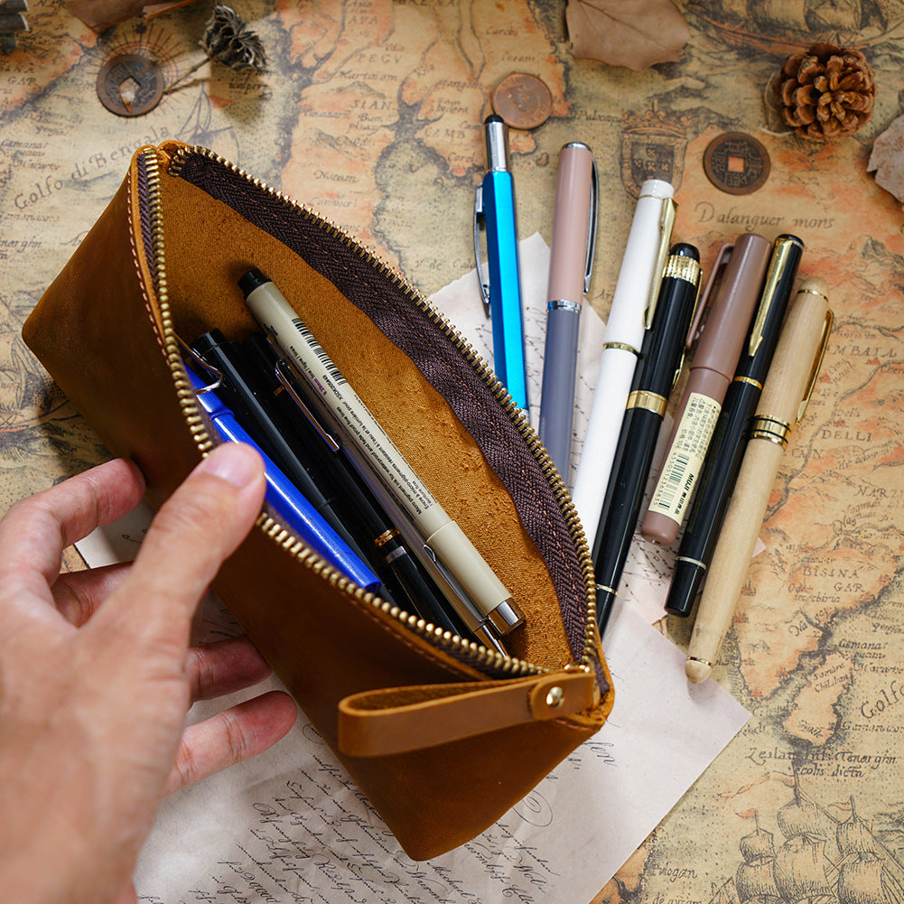 Leather Zippered Pencil Case
