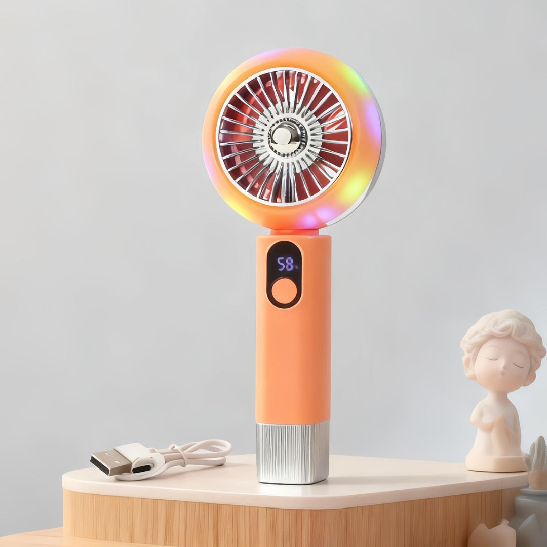 Ladies portable mini hand fan with LED light and digital control Stornfield