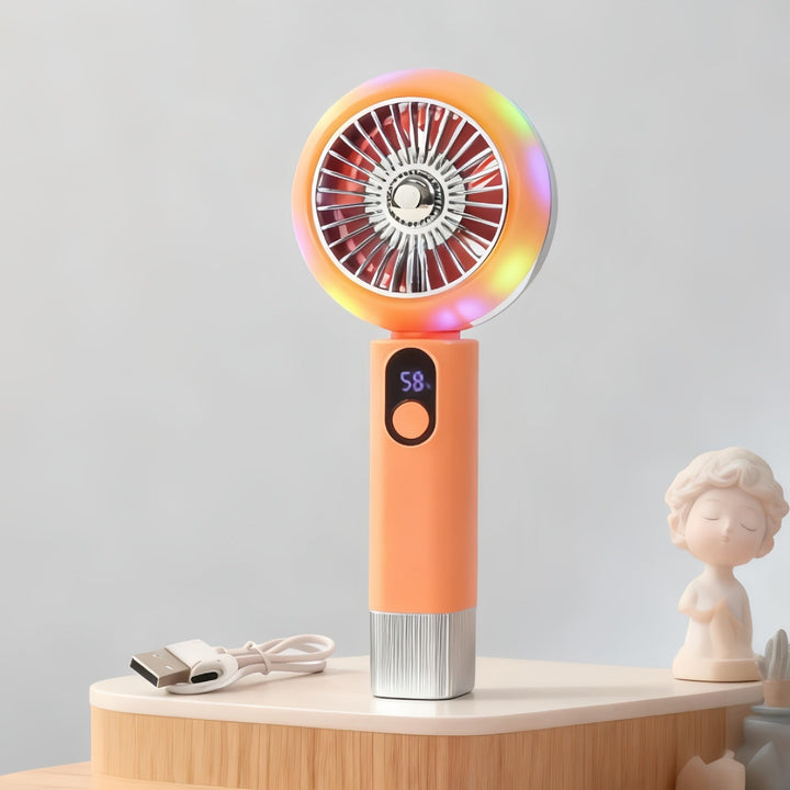 Ladies portable mini hand fan with LED light and digital control Stornfield